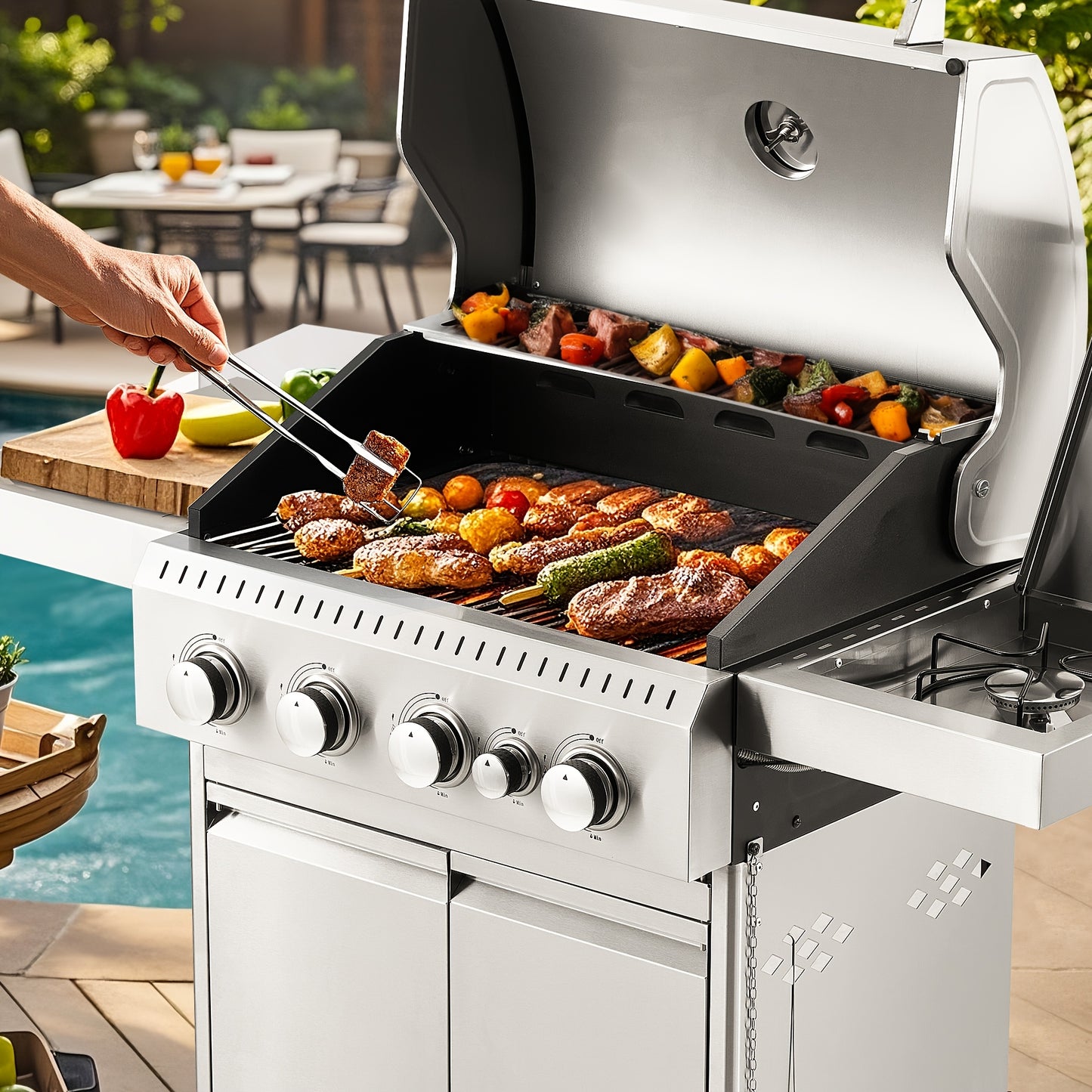 Stainless Steel Propane Gas Grill With Side Burner For Outdoors