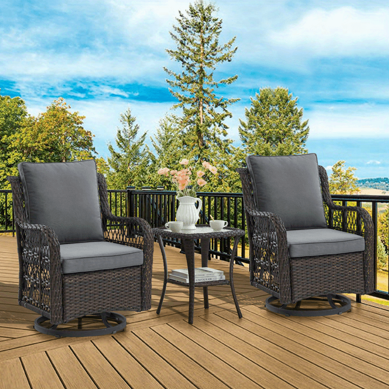 3 Piece Swivel Rocker Patio Chair Set for Outdoor Relaxation