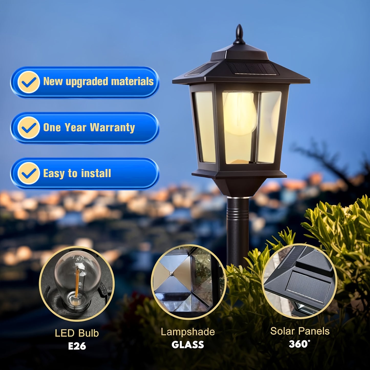Solar Powered Aluminum Lamp Post Light for Outdoor Decor