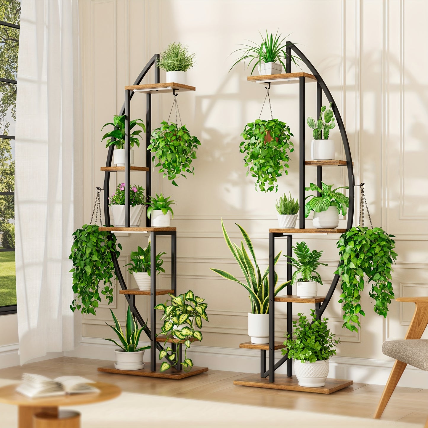 Metal Plant Stands with Grow Lights for Indoor Display