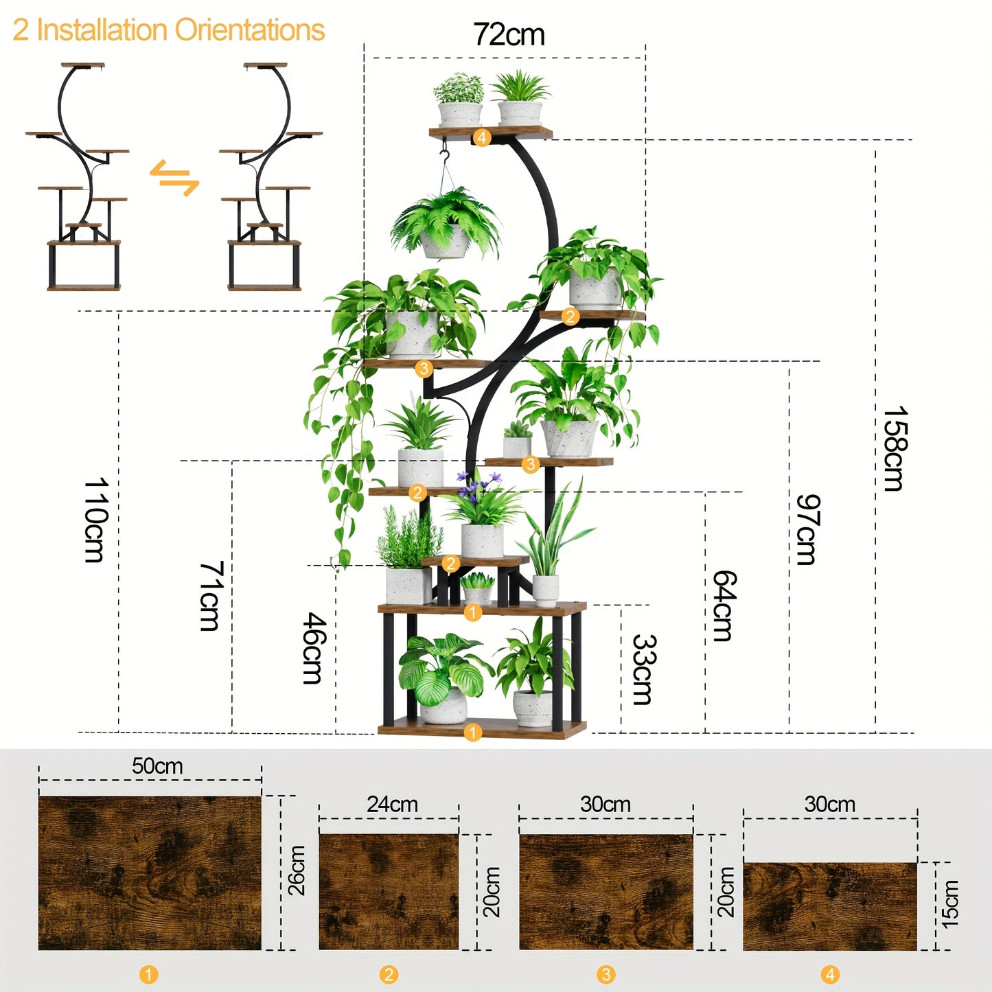 CODACE Indoor Plant Stand with Grow Lights and Tiered Shelves