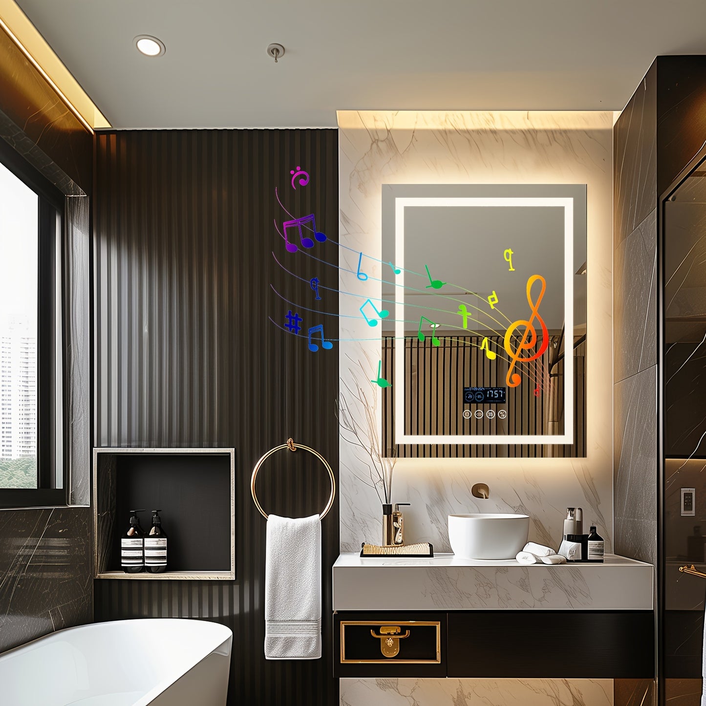 Smart LED Lighted Bathroom Mirror with Dimming and Music Features