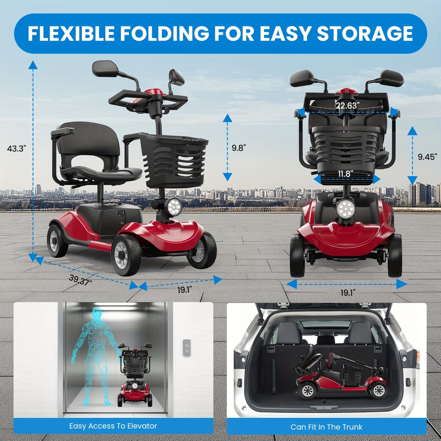 Kerdom 250W Folding Mobility Scooter for Adults and Seniors