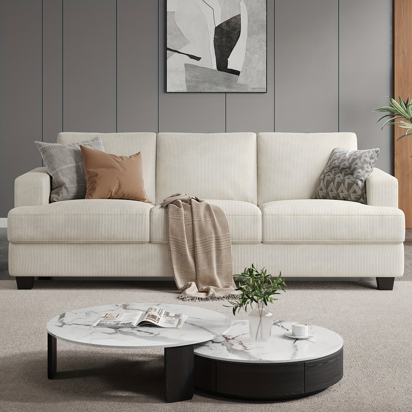 Comfy Modern 3-Seater Sofa with Removable Cover and Pillow Backrest