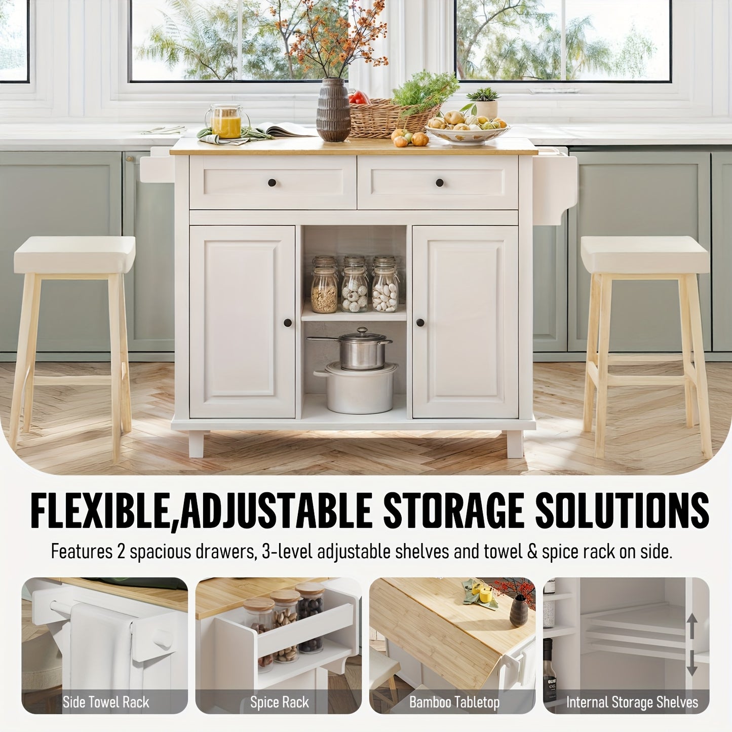 Rolling Kitchen Island Cart With Storage And Drop Leaf Design