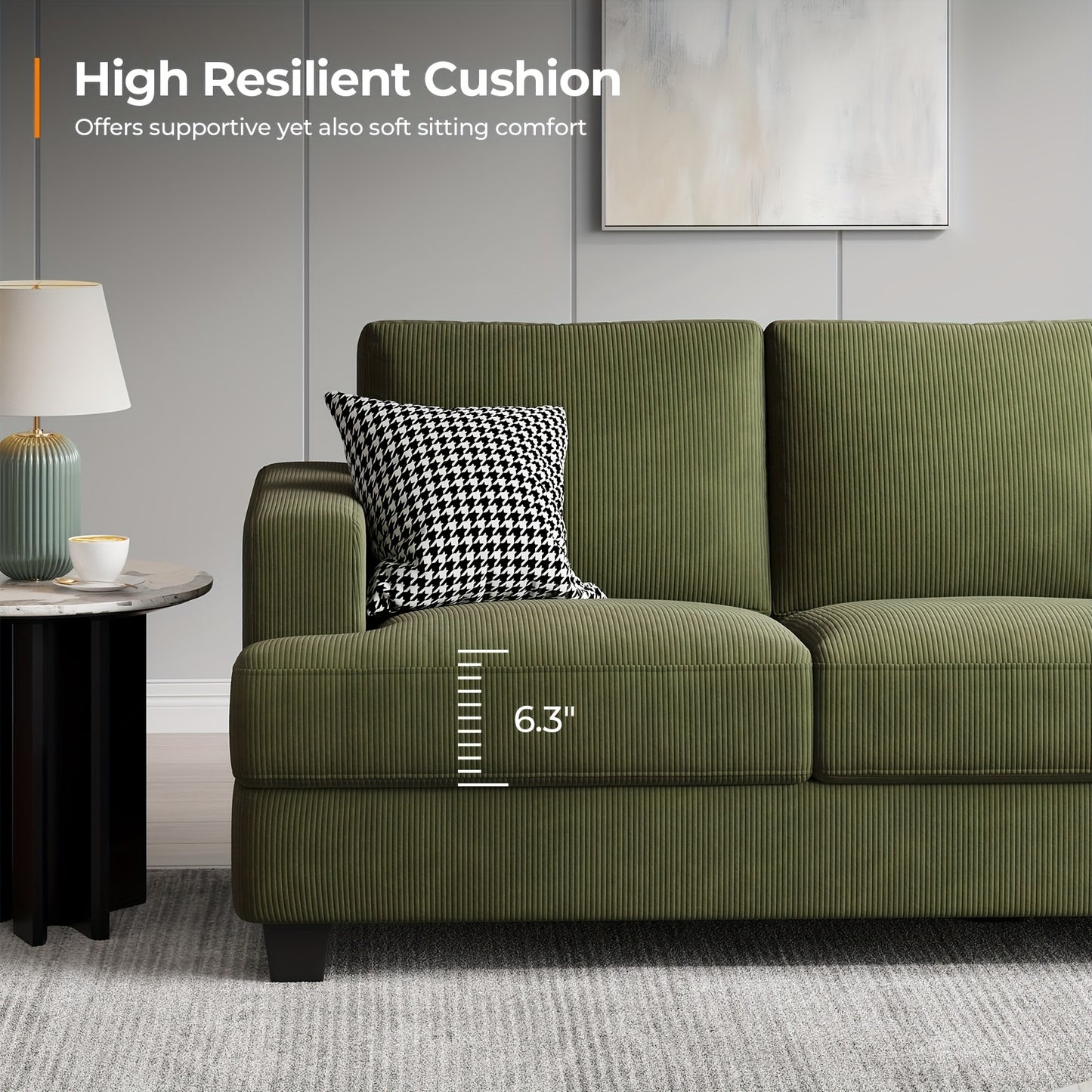 Comfy Modern 3-Seater Sofa with Removable Cover and Pillow Backrest