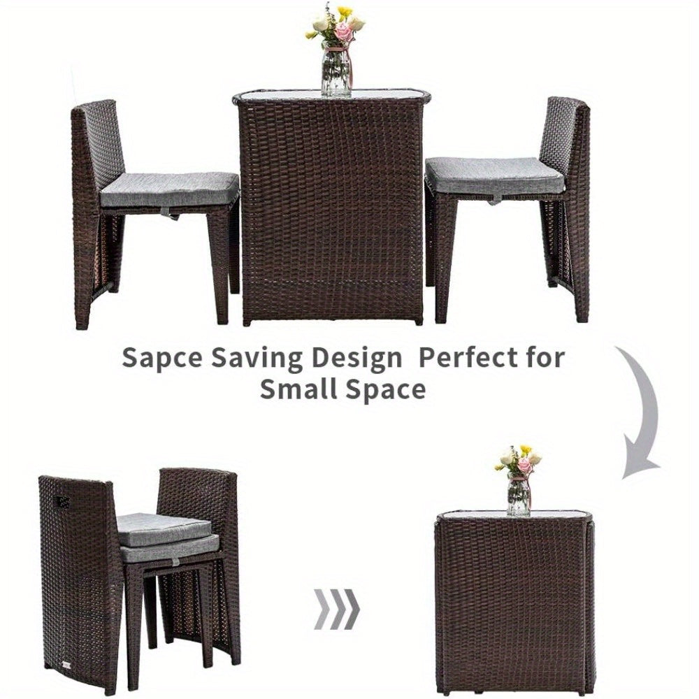Bonnlo Wicker Outdoor Patio Bistro Set for Small Spaces