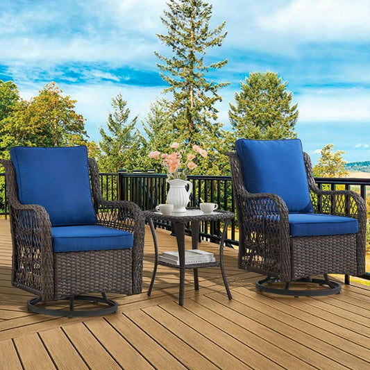 GAOMON Outdoor Swivel Rocker Chair Set with Glass Top Table
