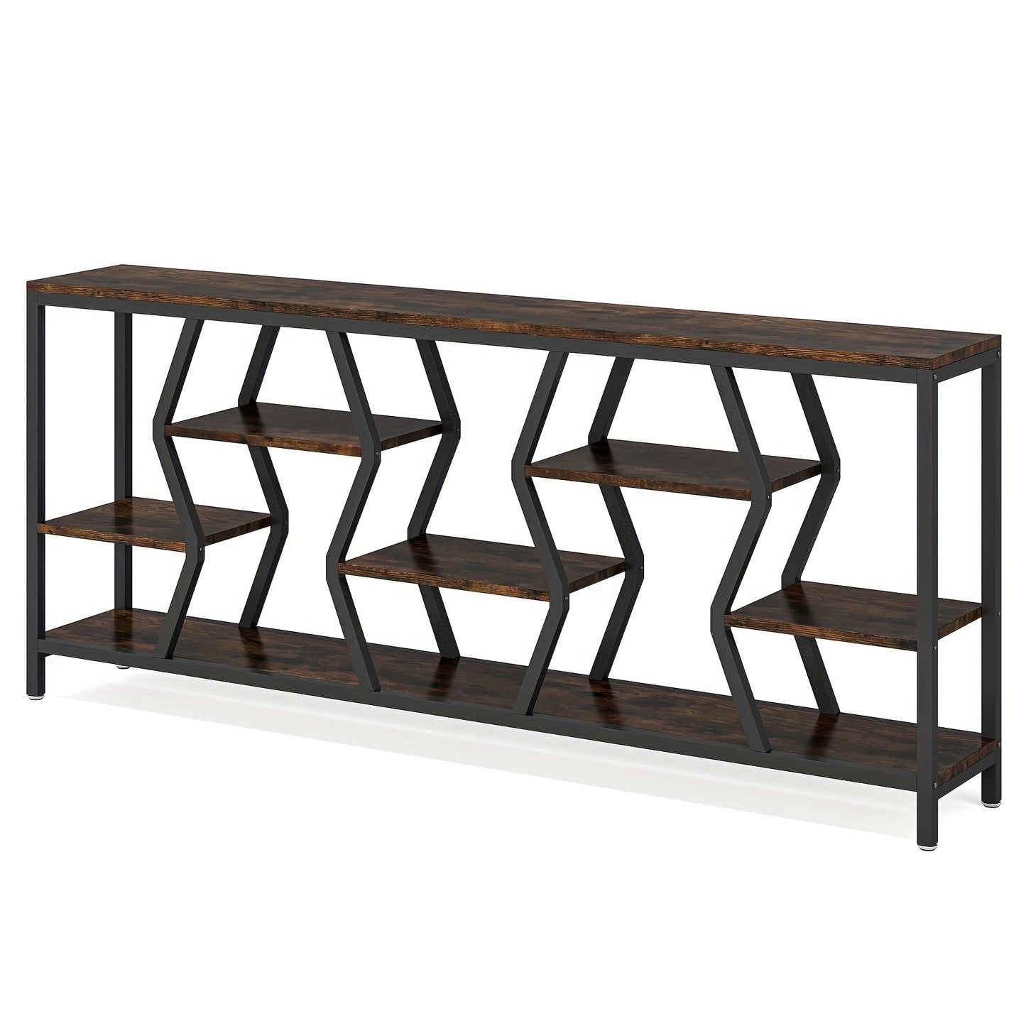 Modern Rustic Sofa Console Table with 4 Tier Wood Shelves