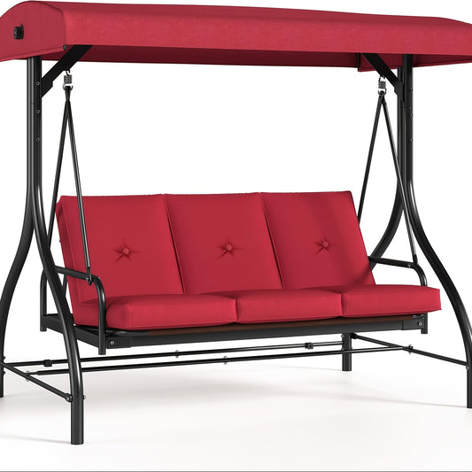 Three-Person Patio Swing Glider with Adjustable Canopy and Cushions