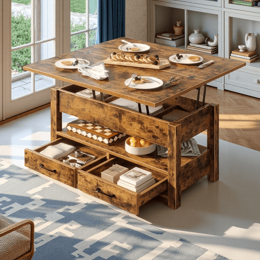 Convertible Lift Top Coffee Table with Hidden Storage and Drawers