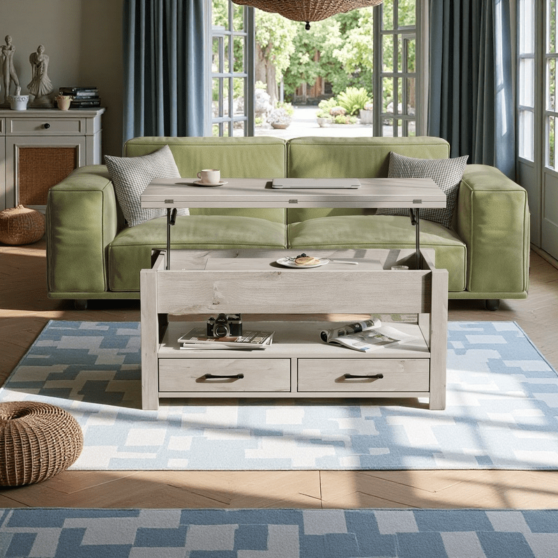 Convertible Lift Top Coffee Table with Hidden Storage and Drawers