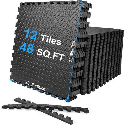 12/24/48 Pack Thick Foam Exercise Mats, Gym Floor Mats - Interlocking EVARubberFloor Protectors for Home And Gym Use -24"x24"(61cm X61cm)