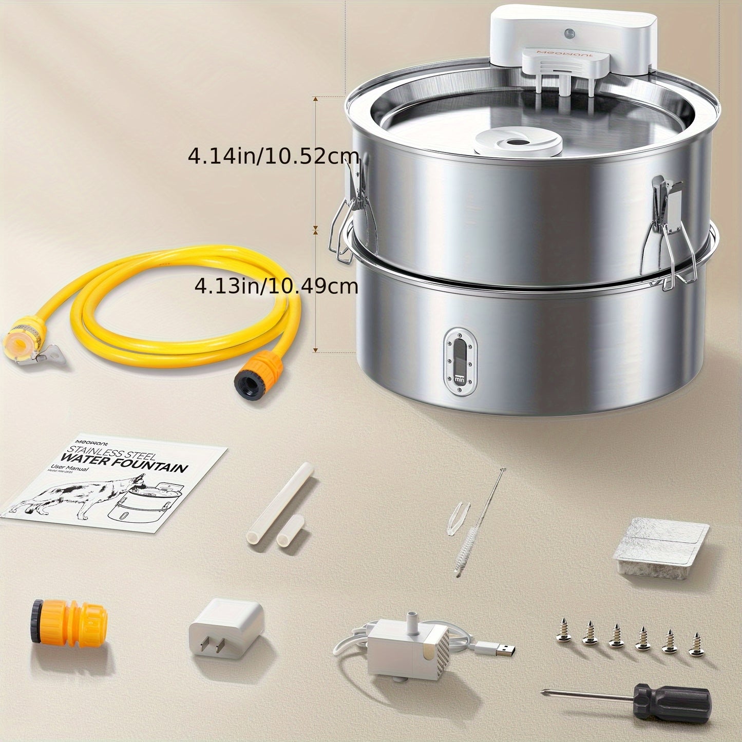 Automatic Stainless Steel Dog Water Fountain with 5-Stage Filter