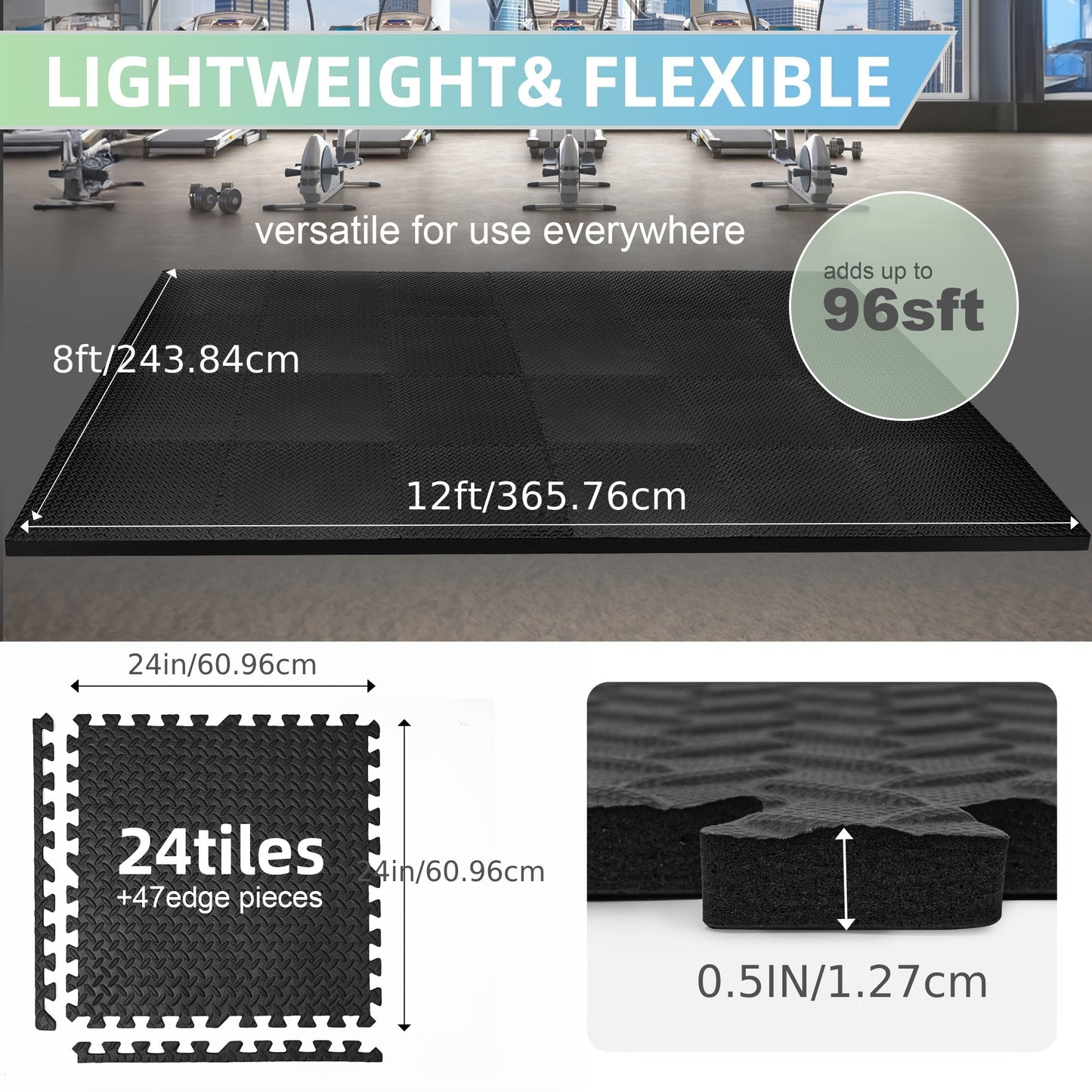 12/24/48 Pack Thick Foam Exercise Mats, Gym Floor Mats - Interlocking EVARubberFloor Protectors for Home And Gym Use -24"x24"(61cm X61cm)