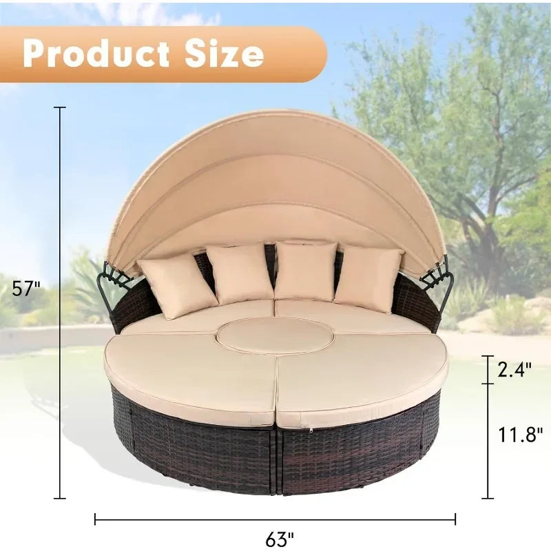 General Use Outdoor Patio Daybed With Retractable Canopy