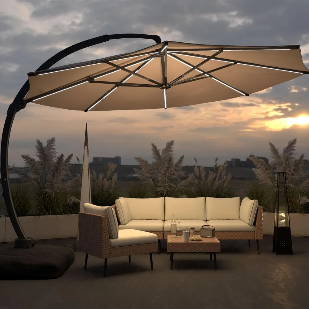 General Use Solar Powered LED Cantilever Patio Umbrella Base