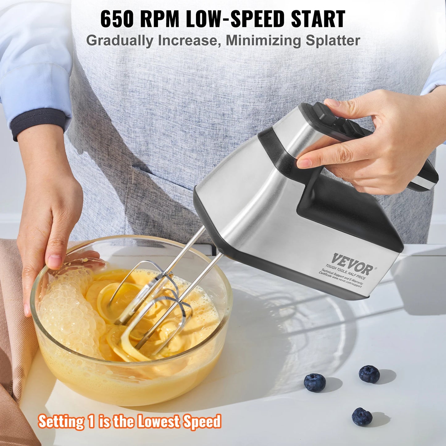 VEVOR Cordless Electric Hand Mixer 5 Gear For Whipping