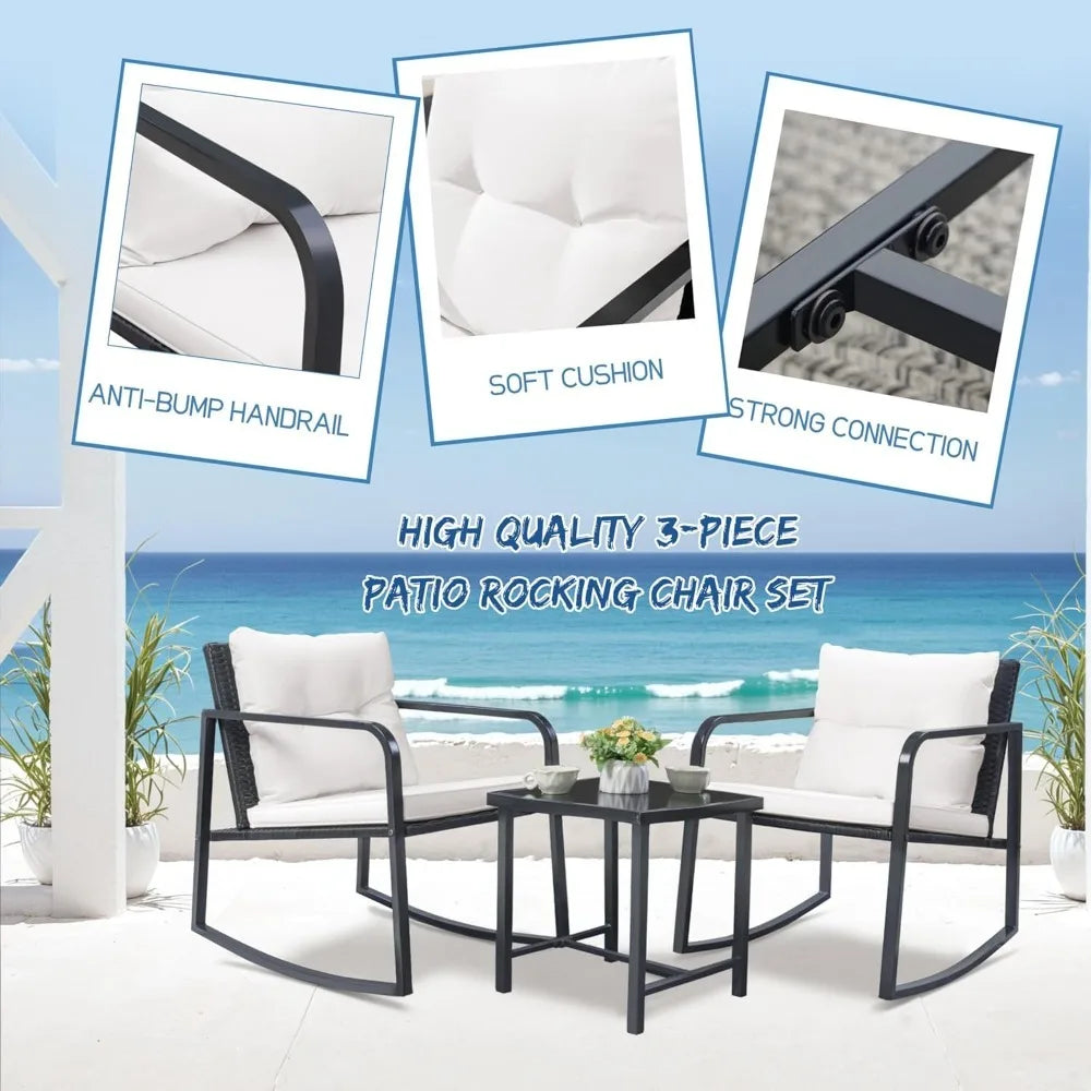 Angduo Rocking Wicker Bistro Set Outdoor Patio Furniture