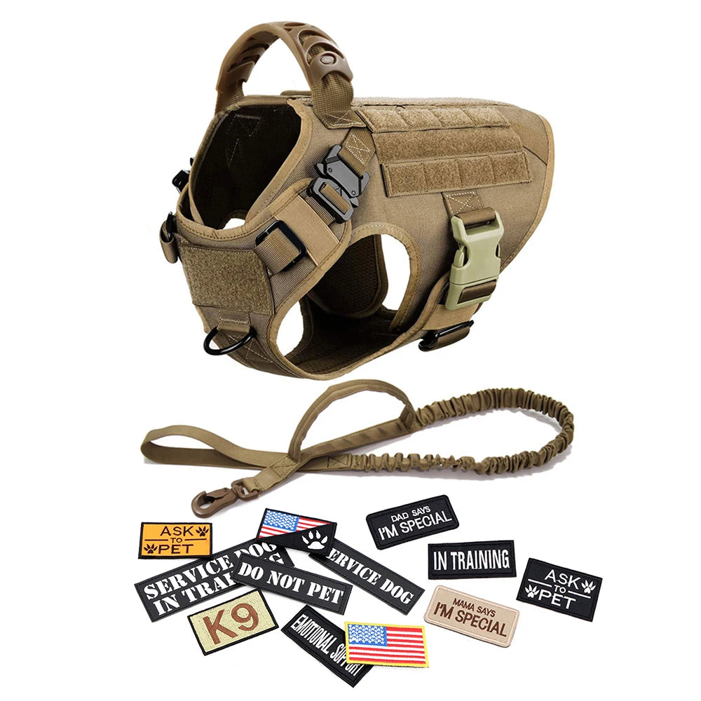 PETRAVELCN Military Dog Harness Vest With Leash Patches Set