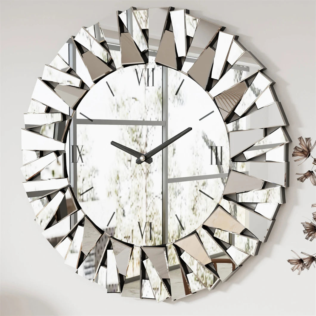 Elegant Mirrored Sunburst Wall Clock With Roman Numerals