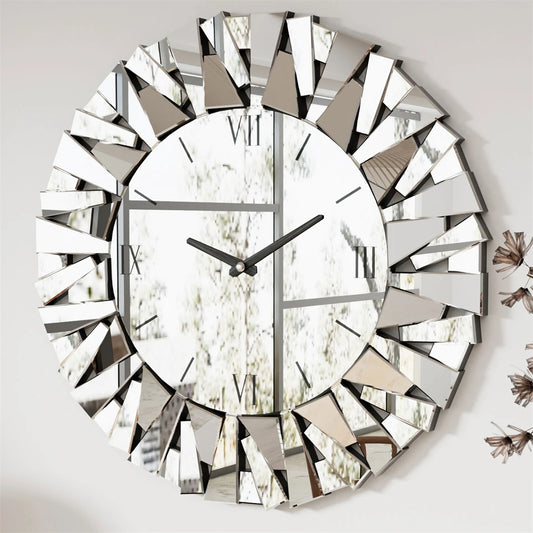 Elegant Mirrored Sunburst Wall Clock With Roman Numerals