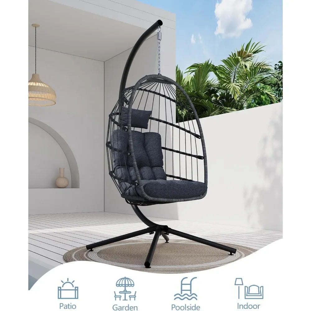 HUANZHUANG Egg Chair Outdoor Swing With Stand Cushion
