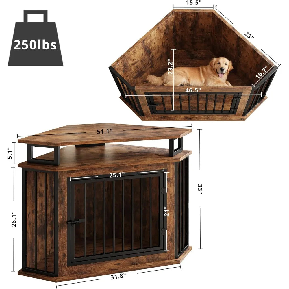 DAFIFY Corner Wooden Dog Crate Furniture 2 Tier Shelves