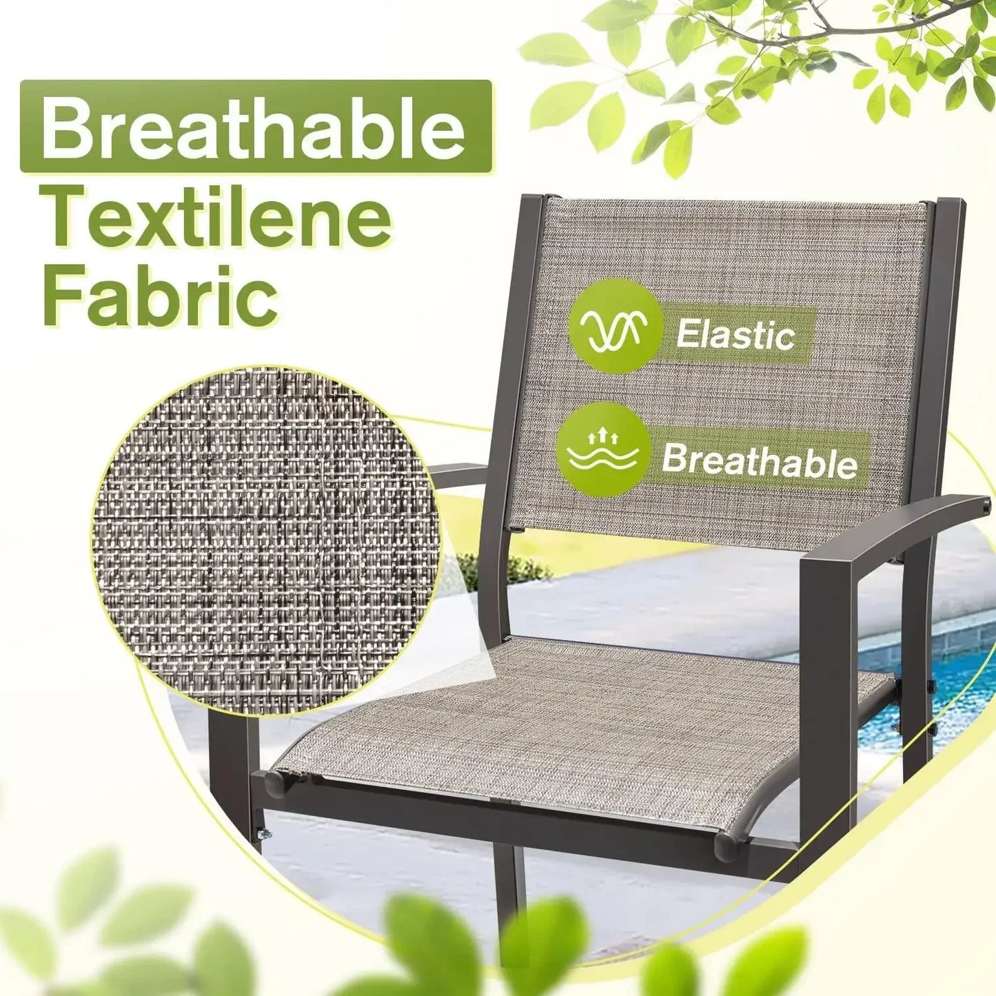 Outdoor Patio Dining Set Large Table And Textilene Chairs