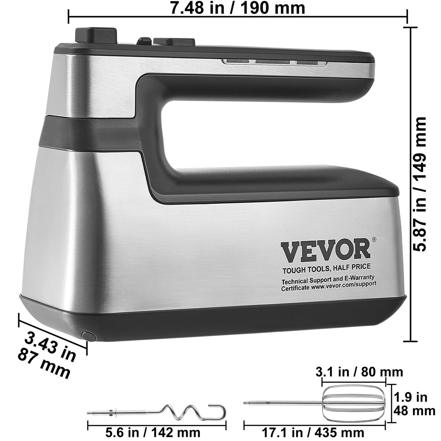 VEVOR Cordless Electric Hand Mixer 5 Gear For Whipping