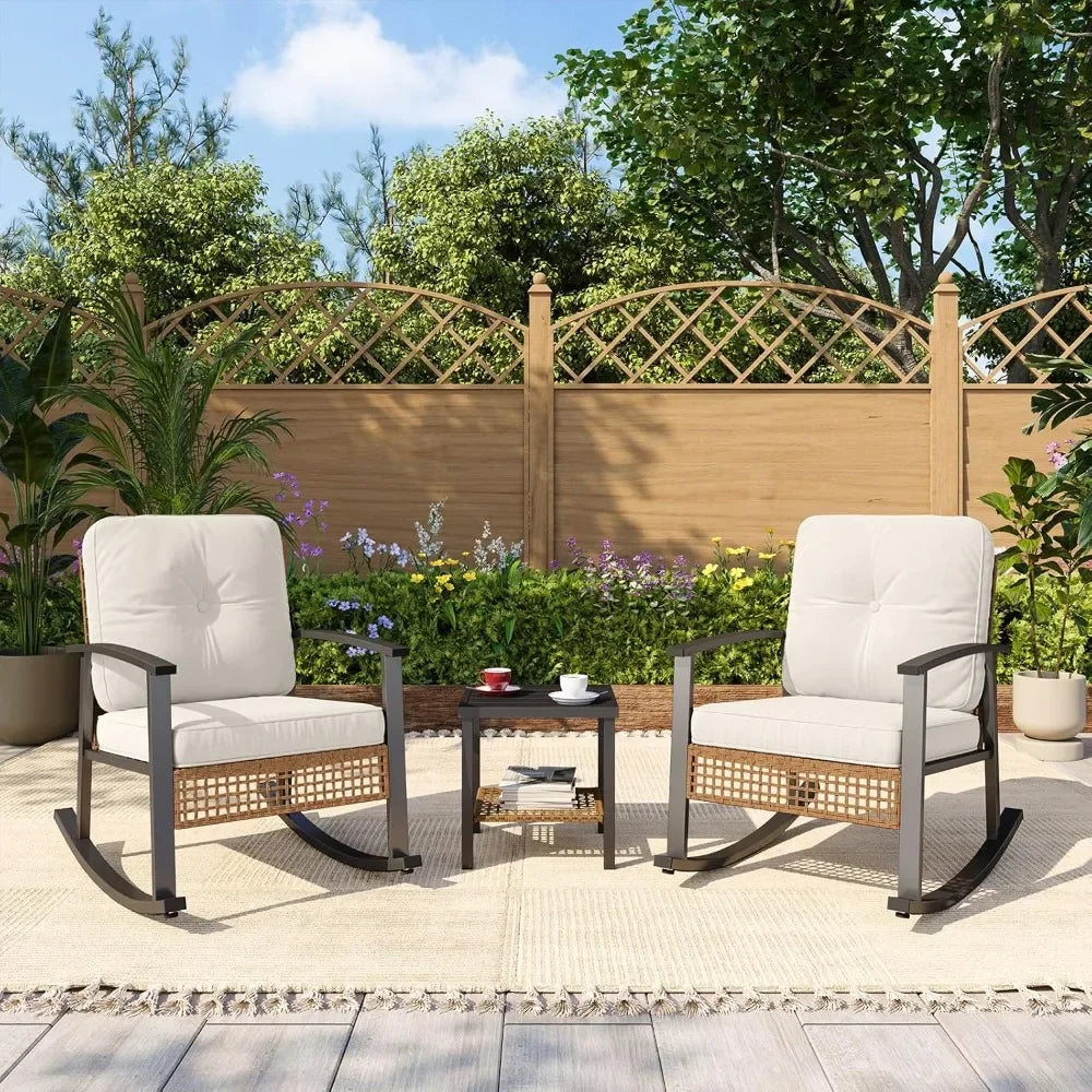 Outdoor Wicker Rocking Bistro Set With Coffee Table