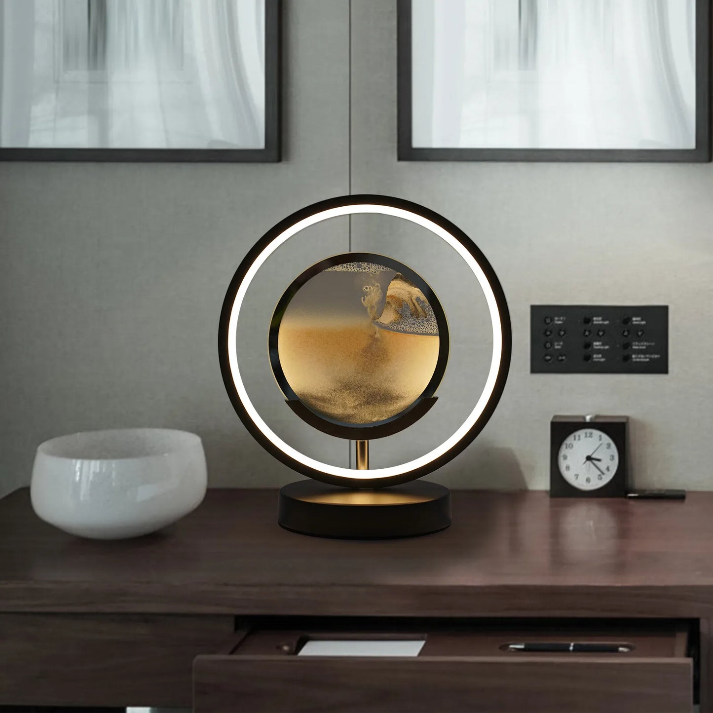 3D Round LED Moving Sand Art Lamp For Calming Decor