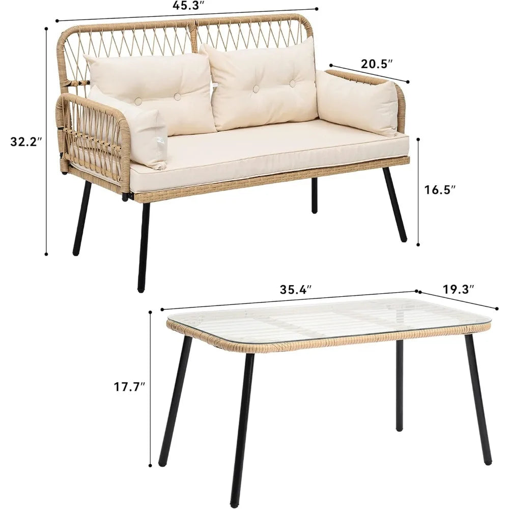 Wicker Outdoor 2 Piece Patio Furniture Set With Cushions