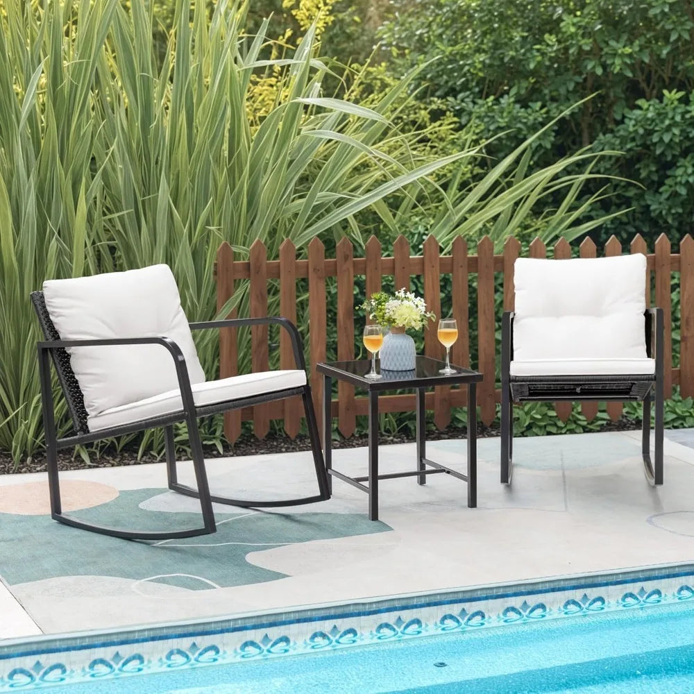 Angduo Rocking Wicker Bistro Set Outdoor Patio Furniture