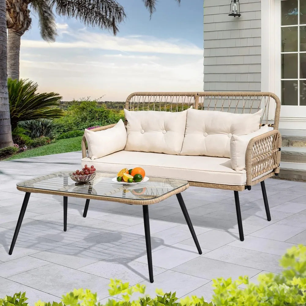 Wicker Outdoor 2 Piece Patio Furniture Set With Cushions