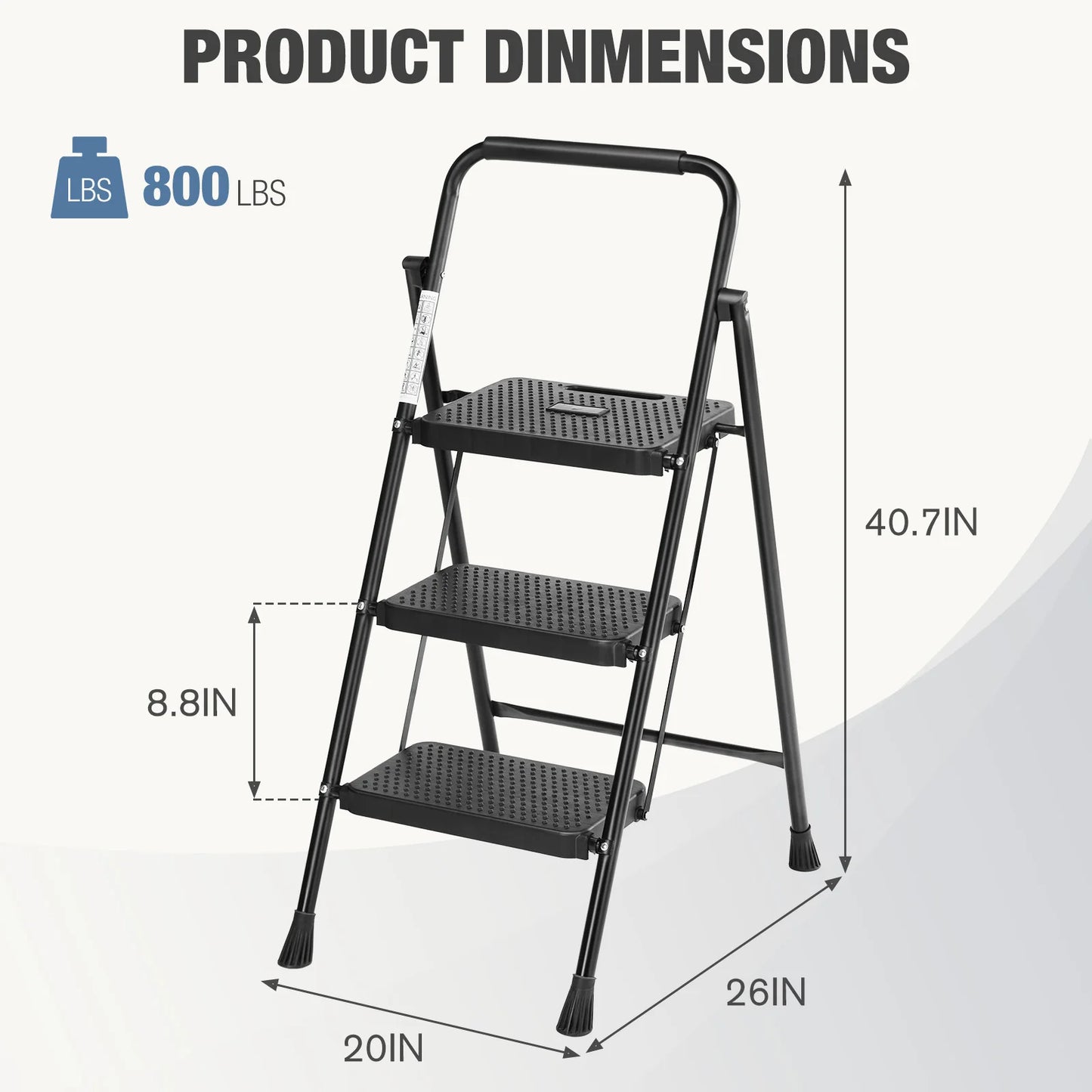 JHK Folding Step Ladder Stool With Anti Slip Pedals 800 Lbs