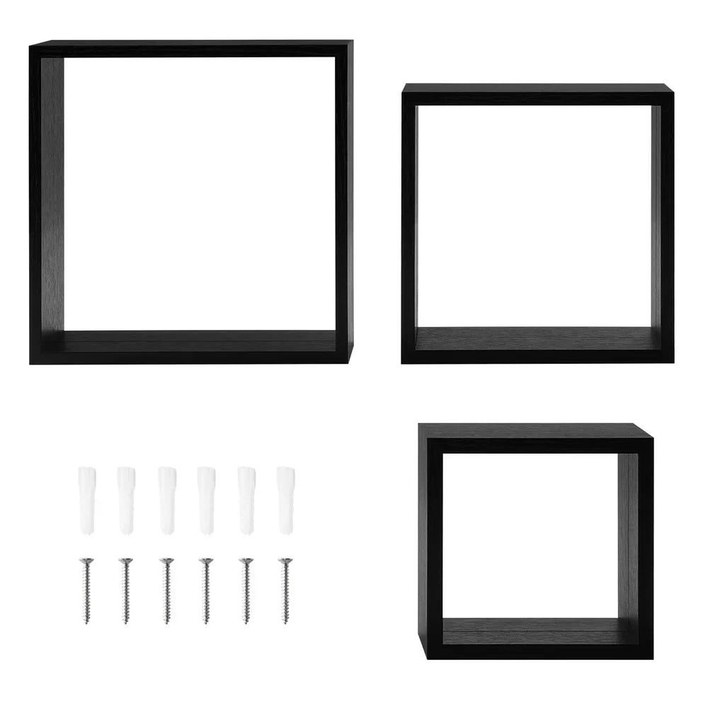 Three Piece Cube Shelf Set Floating Storage for Home Office