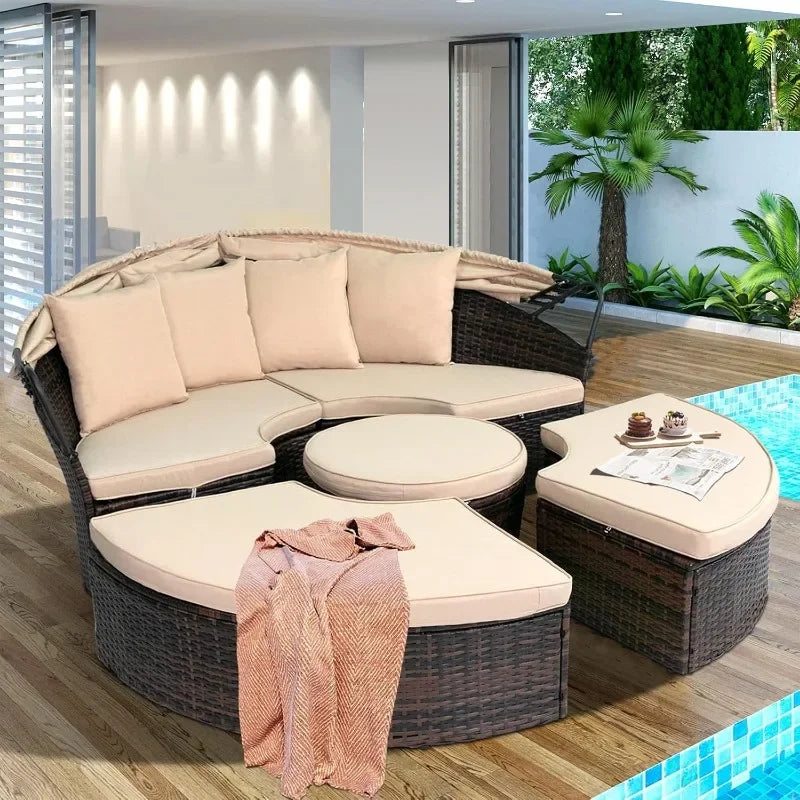 General Use Outdoor Patio Daybed With Retractable Canopy