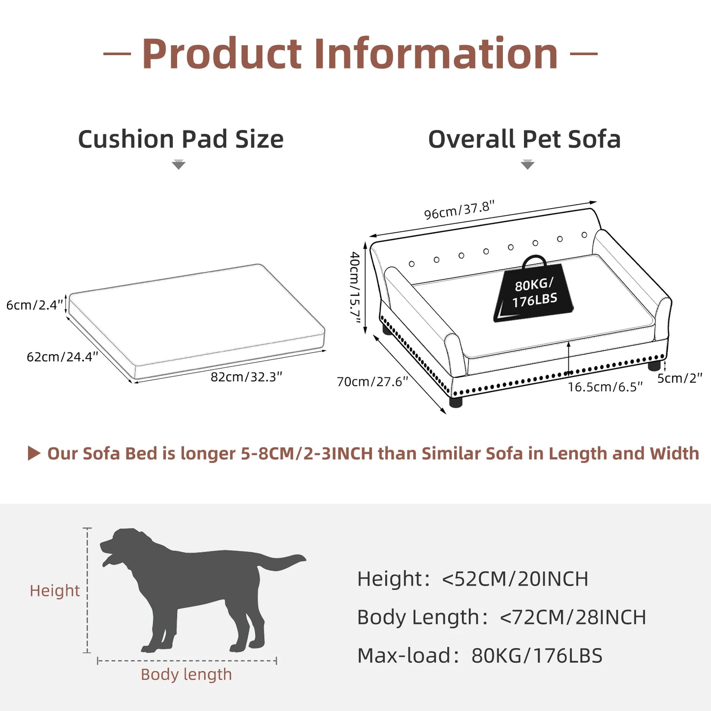 BINGOPAWCN Elevated Dog Bed Sofa with Microfiber Leather
