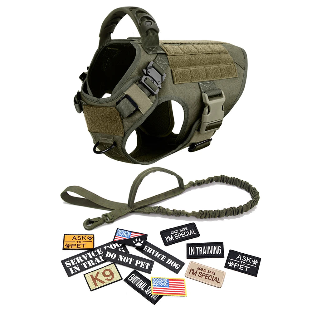 PETRAVELCN Military Dog Harness Vest With Leash Patches Set