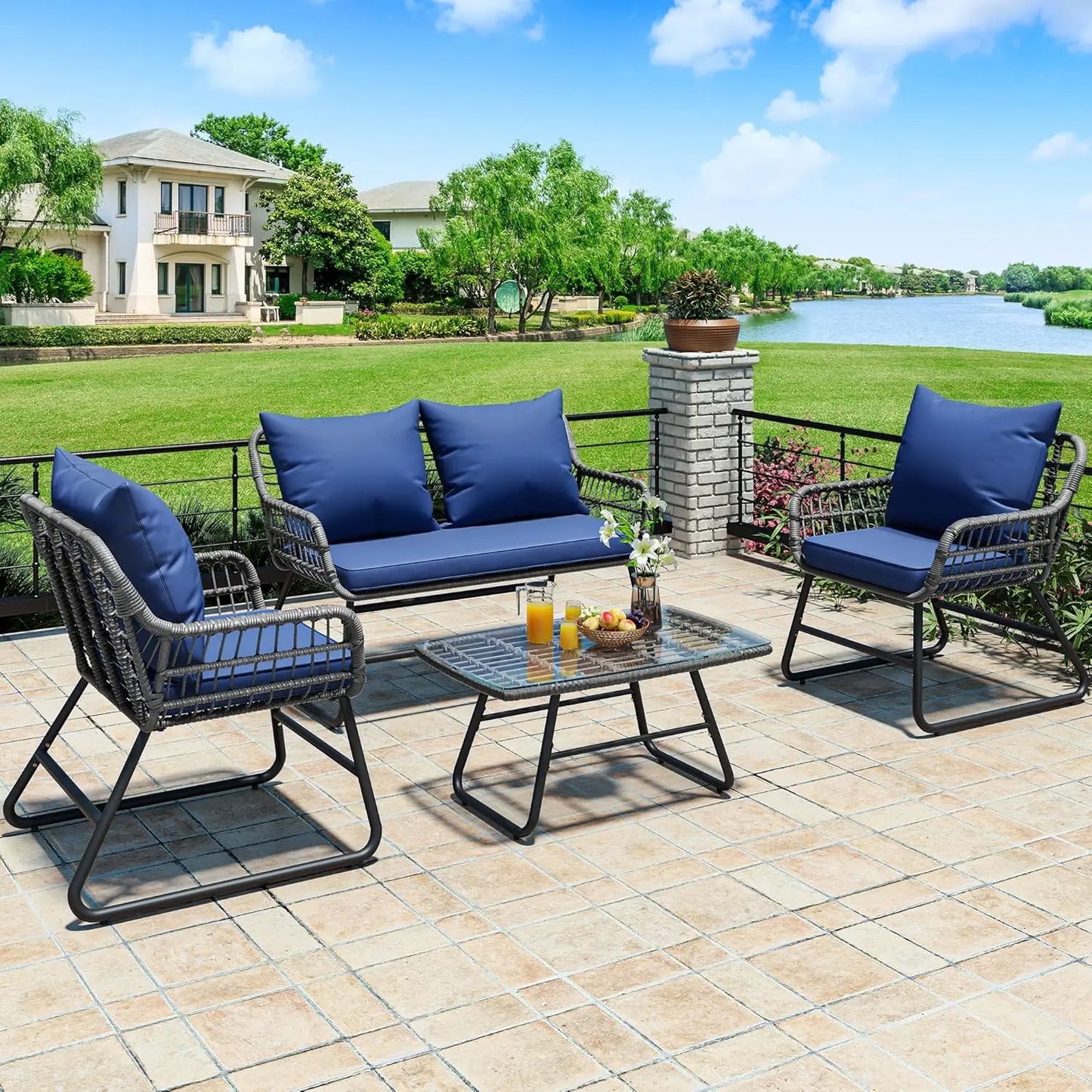 Wicker Outdoor 2 Piece Patio Furniture Set With Cushions