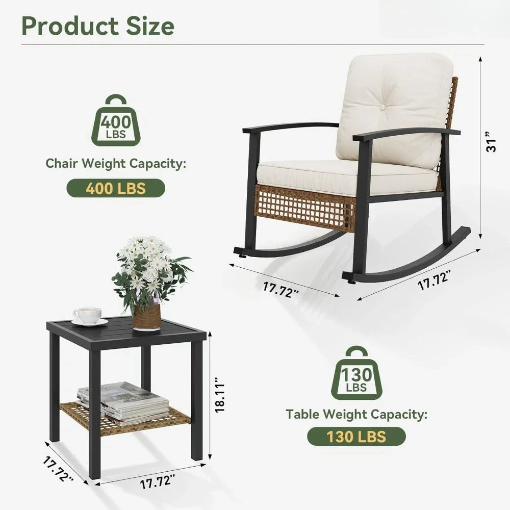 Outdoor Wicker Rocking Bistro Set With Coffee Table