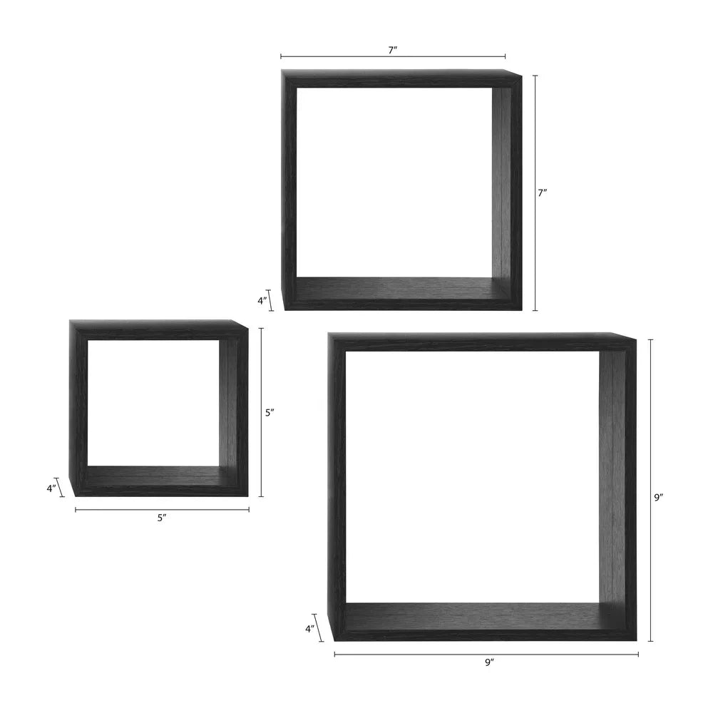 Three Piece Cube Shelf Set Floating Storage for Home Office
