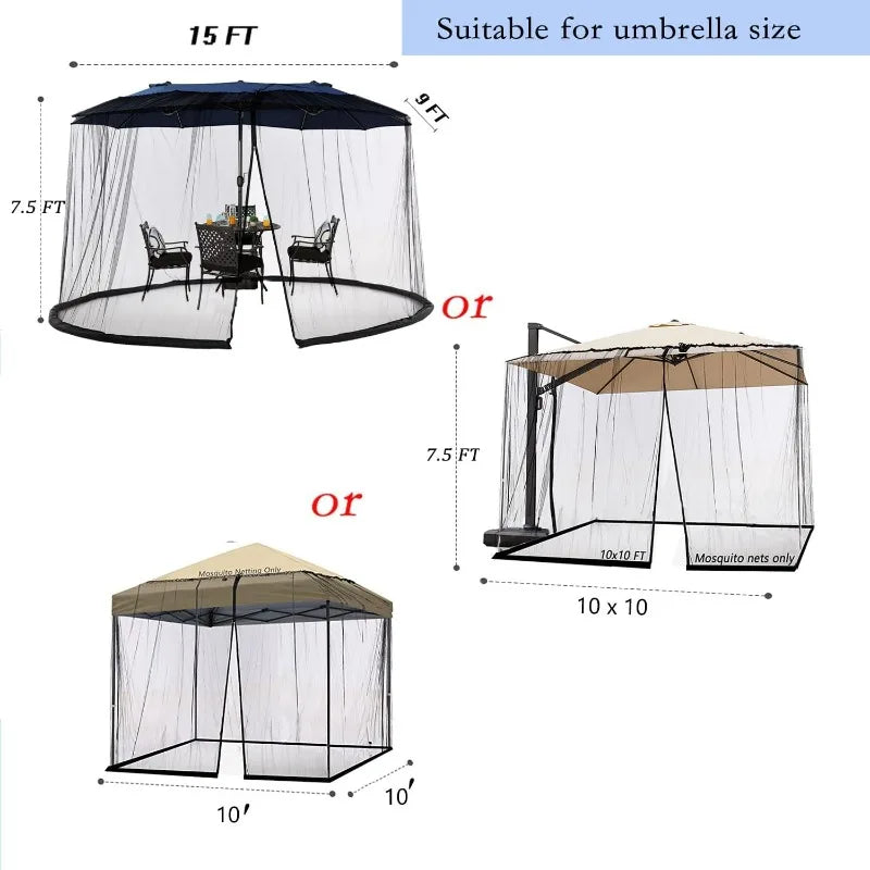 Mosquito Netting For Patio Umbrella With Double Zipper