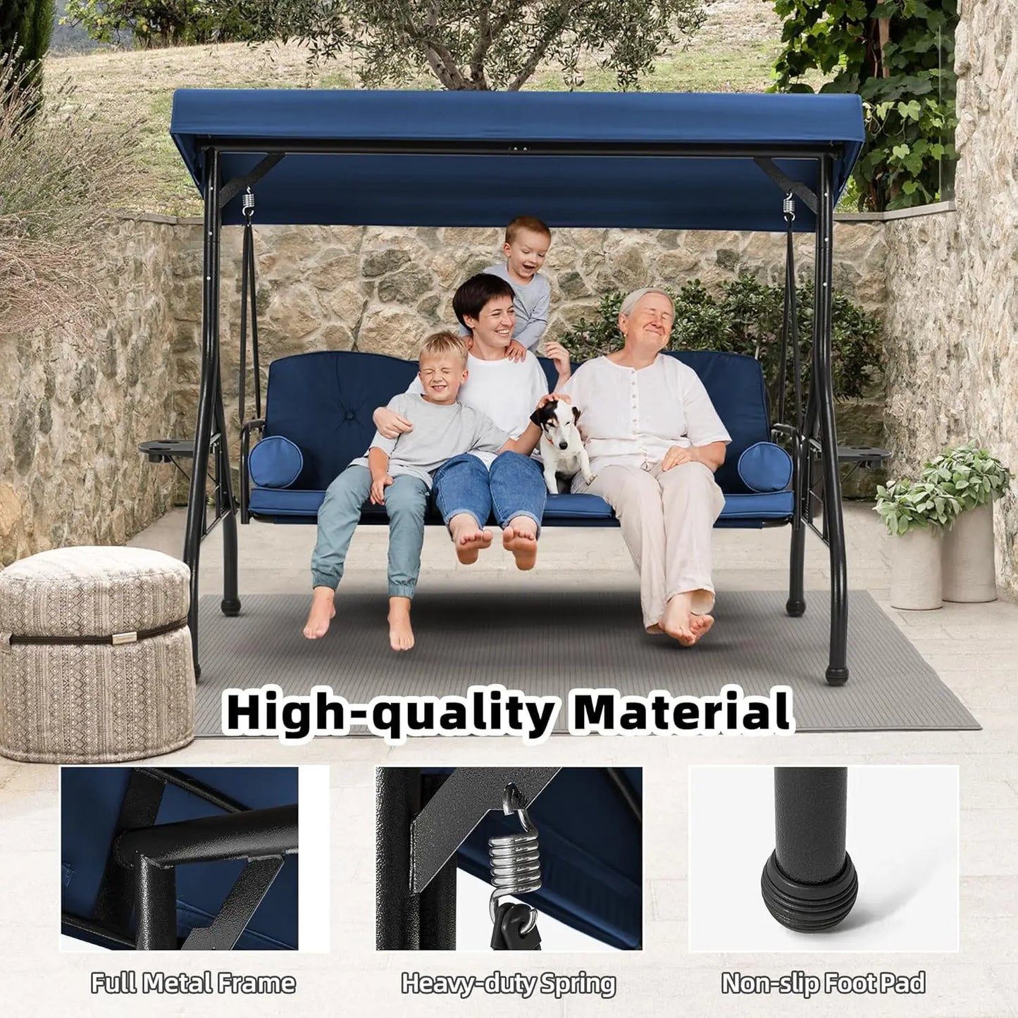 Outdoor Porch Swing With Adjustable Canopy And Stand