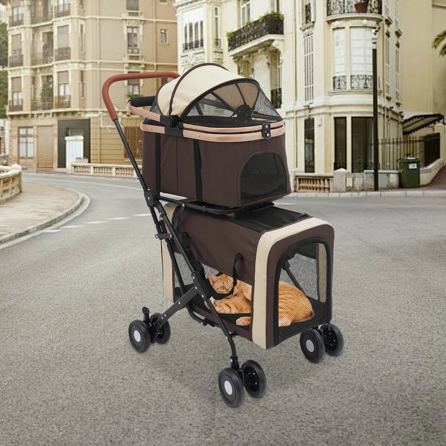 Hign Concerned 2 Tier Foldable Pet Stroller For Small Dogs