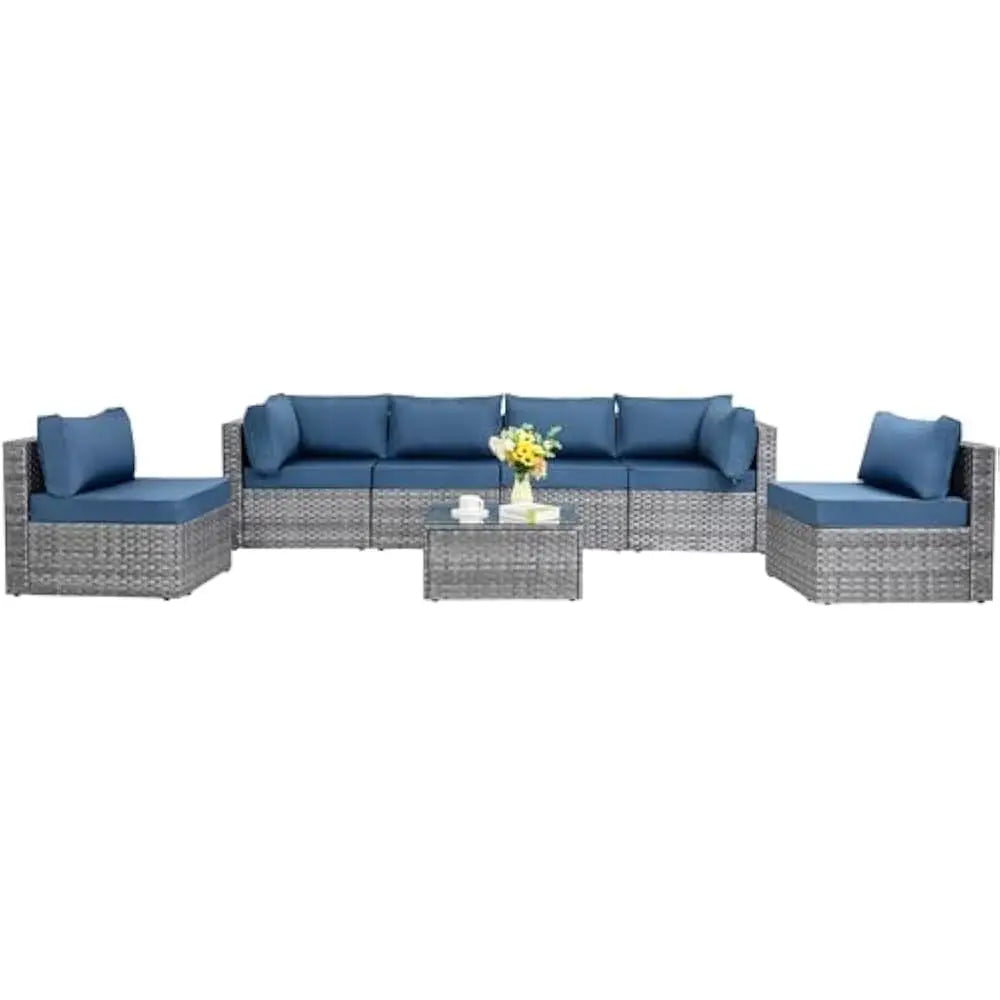 Outdoor 5 Piece Patio Sectional Sofa Set With Wicker