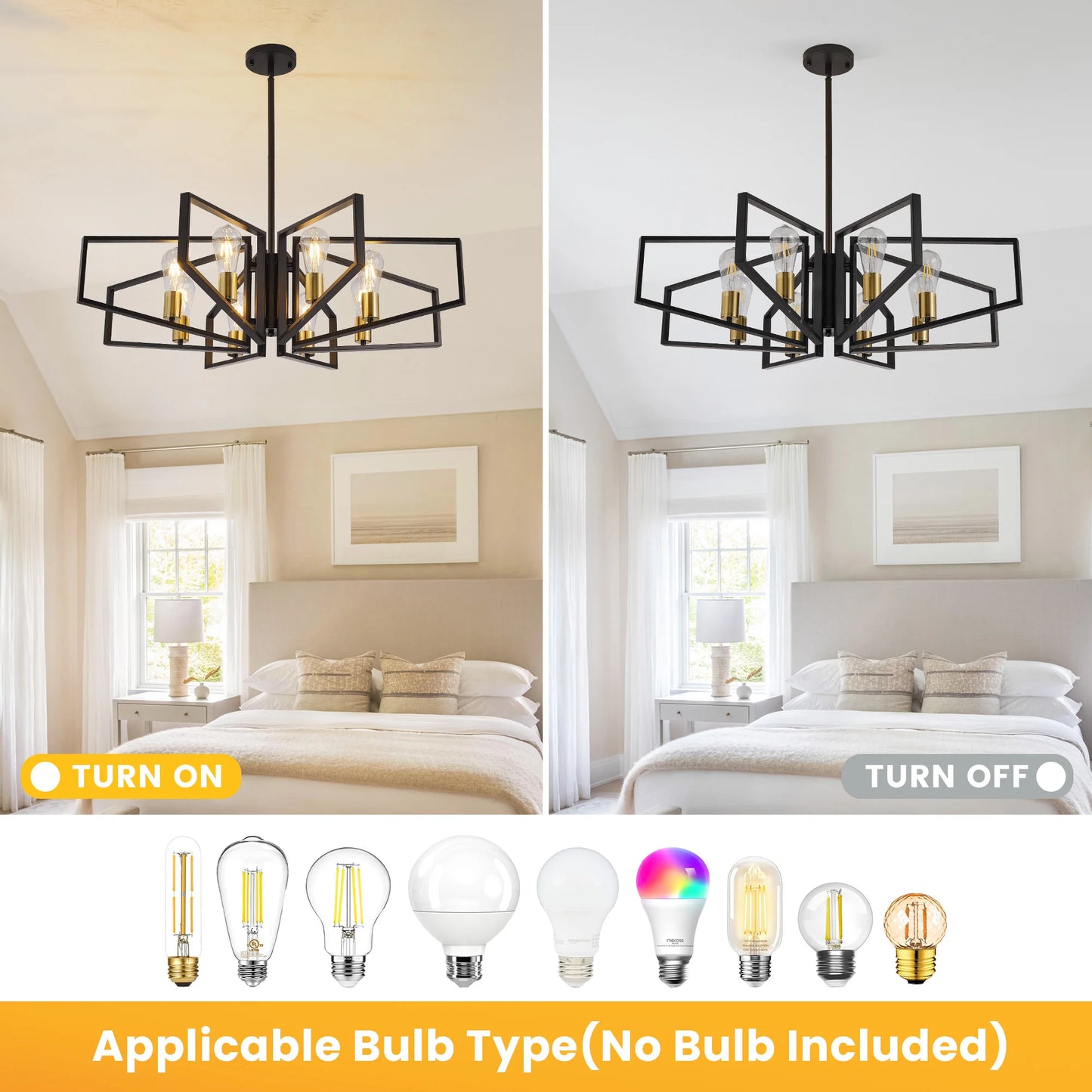 Modern 8-Light Geometric Chandelier Adjustable Height Metal Pendant Light Fixture for Living Room and Dining Areas