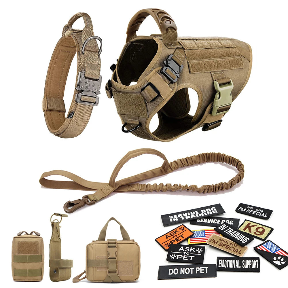 PETRAVELCN Military Dog Harness Vest With Leash Patches Set