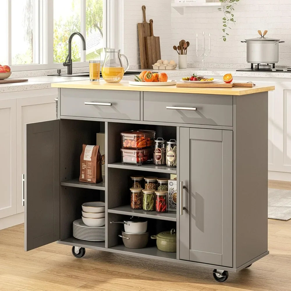 XMSJ Kitchen Island Cart With Storage On Wheels Shelves